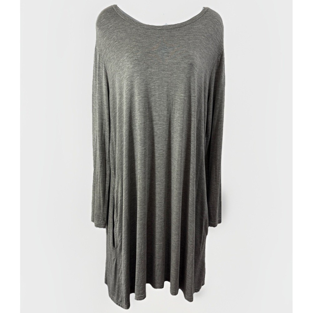 Piko 1988 Bamboo Stretch L/S Tunic Dress Top‎ Sz L Pockets Gray Comfort Vacation